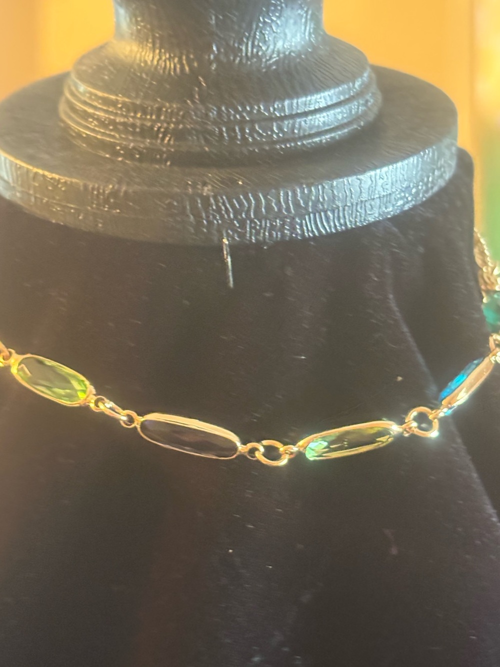 Gold Chain Necklace with Green Iridescent Oval Stones
